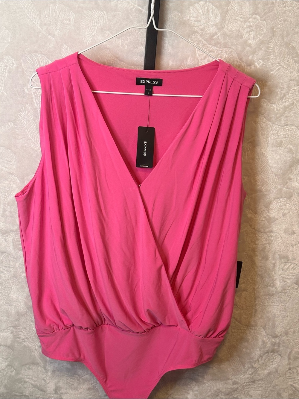 Express Hot Pink Sleeveless Surplice Bodysuit